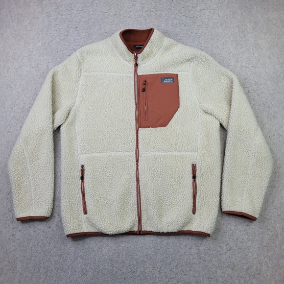 Eddie Bauer Chilali Sherpa Faux Shearling Jacket Men's M Beige Tan Full Zip Hike - Picture 2 of 10
